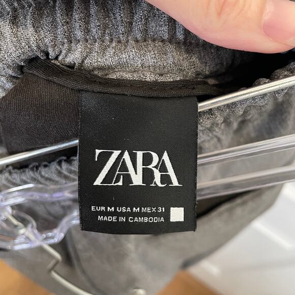 Zara Tapered Trousers Pants Cuffed Hems Drawstring Waist Gray M - Picture 4 of 6